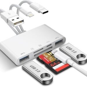 SD Card Reader for iPhone 5-in-1 Universal Memory Card USB Reader USB-C Lightning to Camera SD/TF Card Reader Compatible with iPhone Samsung Huawei All Cellphone Laptop Computer (Plug and Play)