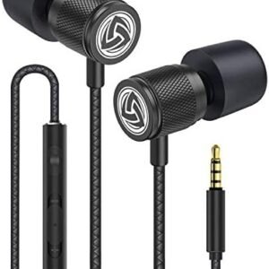 LUDOS Ultra Wired Earbuds in-Ear Headphones, 5 Years Warranty, Earphones with Microphone, Noise Isolating Ear Buds, Memory Foam for iPhone, Samsung, School Students, Kids, Women, Small Ears - Black