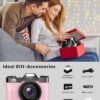 VJIANGER 4K Vlogging Camera for YouTube 48MP Digital Camera for Photography and Video with Flip Screen, Manualfocus, 16X Digital Zoom, 52mm Wide Angle & MacroLens, 32GB TF Card, 2 Batteries(Pink) - Image 2