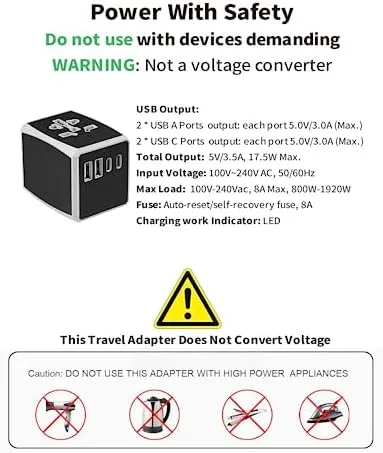 Universal Travel Adapter, International Travel Plug with 4X USB Ports,Travel Worldwide Wall Charger for US/UK/EU/AU,All in One Plug Converter for 150+ Countries (Type C/G/A/I) - Image 9
