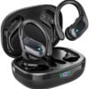 Wireless Earbuds Bluetooth Headphones 80hrs Playback Ear Buds Power Display with Noise Canceling Mic with Earhooks for Sports/Workout/Running, Black