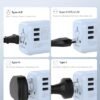 EPICKA Universal Travel Adapter, International Plug Adapter with Dual AC Outlet, 2 USB-C 35W PD Fast Charging & 3 USB-A, All in One Worldwide Wall Charger (TA-205, Blue) - Image 5