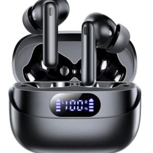 Wireless Earbuds, 42H Playtime Bluetooth 5.3 Headphones, HiFi Stereo Call Noise Cancelling Earbuds, IPX7 Waterproof Stereo in-Ear Earphones with LED Display for iOS Android Cell Phone (Black)