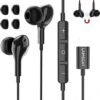 USB C Wired Earbuds, Type C Wired Headphone for Samsung with Mic DAC Chip Built-in Noise Conduction Magnetic in-Ear for Android Pixel OnePlus (Black)