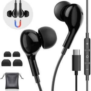 USB C Headphones Wired Earphones for Samsung Galaxy S24/S23/S22/S21 Ultra for iPhone 15 Pro Wired Earbuds with Mic Volume Control Stereo Noise Cancelling Type C Earbuds for Pixel 8/Oneplus 12, Black