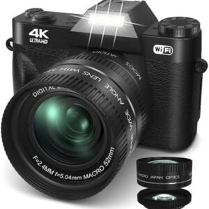 2024 Upgrade 4K 56MP Digital Camera for Photography UIKICON Vlogging Camera with 180° Flip Screen, WiFi,16X Digital Zoom, 52mm Lens, 2 Batteries, 32GB TF Card(XJ-Black1)