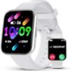 Kumi Smart Watch for Men Women, 1.96" Smartwatch for Android iOS (Answer/Make Call), Heart Rate, Step, Sleep Monitor, Activity Trackers and Smartwatches with 100+ Sport Modes, IP68 Waterproof, White