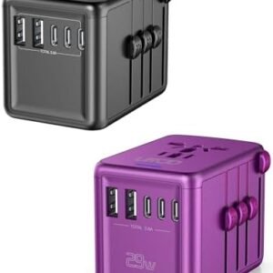 Universal Travel Adapter Offers 5.8A 3X 3.0A USB-C Ports, 2X 2.4A USB-A Ports and Multi AC Outlet, All-in-One International Power Plug Adaptor Worldwide Charger for EU US UK AU 200+ Countries