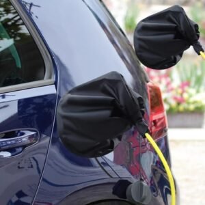 2 Pcs Car Charging Port Cover Waterproof EV Charger Cover Double Sided Black Rain Snow Sun Protection Magnetic Adsorption Universal Outdoor EV Charger Enclosure for Most Electric Cars