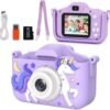 48 MP Kids Camera Girls Boys 3-12 Years Old,1080P HD Digital Video Camera for Kids with 32GB Card, Toddler Camera with Cartoon Silicone Cover, Christmas Birthday Gifts for Kids -Purple