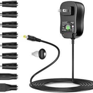 34W Universal AC/DC Adapter Switching Power Supply with 9 Round Tips, Multi Voltage Power Cord for 3V 4.5V 5V 6V 7.5V 9V 12V Devices and LED Strip Light, 2000mA Max - with 5V 2A USB Port
