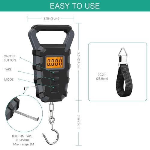 ORIA Digital Fishing Scale, (Upgraded)Fishing Postal Hanging Hook Scale, 110lb/50kg Waterproof Luggage Scale with Tape Measure, Digital Fishing Scale with Fish Gripper, Backlit LCD Display, Grey - Image 5