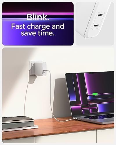 Spigen GaN III 1402 PD3.1 140W 100W 2 Ports Foldable Dual USB C Laptop Wall Charger for MacBook Pro 16 14 13 Vision Pro M3 M2 Max Air Galaxy Book Dell iPad PPS Type C Super Fast Charging Power Adapter - Image 2