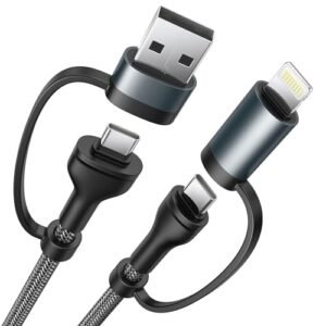 XUDUO 4-in-1 USB C Cable Lightning Cable 60W [Fast Charging & Data Sync] 6FT Multi IP-ad Charger Cable Charging Cord Lightning/Type C/USB A Ports for iPhone 15/15 Pro/15 Plus/15 14 Pro Max
