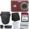 Kodak PIXPRO FZ45 Digital Camera + Black Point & Shoot Camera Case + Transcend 64GB SD Memory Card + Tri-fold Memory Card Wallet + Hi-Speed SD USB Card Reader + More! (Red)