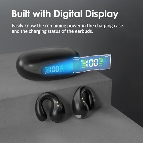 Open Ear Headphones Clip On Earbuds Wireless Earbuds Bluetooth 5.3 Headphones Long Playtime Ear Buds Digital Display Charging Case Noise Canceling Sports Earphones for Workout Driving Walking - Image 4
