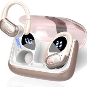 Wireless Earbuds 75hrs Bluetooth 5.3 Headphone Sport, 2024 Bluetooth Earbuds Stereo Deep Bass Over Ear Bud with Earhooks, ENC Noise Cancelling Mic, IPX7 Waterproof Earphone Rose Gold