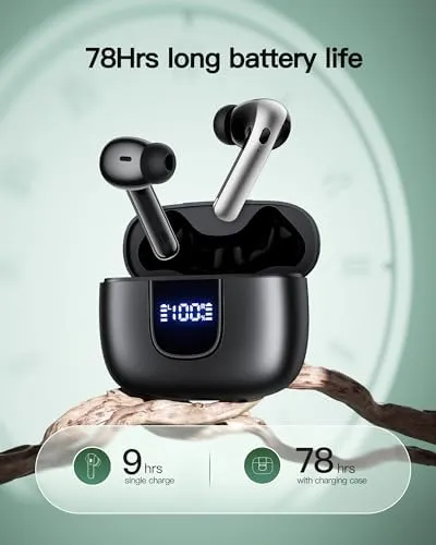 Wireless Earbuds Bluetooth 5.3 Headphones 78Hrs Playtime In-ear Earbuds with Wireless Charging Case LED Power Display Deep Bass Earphones Waterproof Headset with Built-in Mic for Android iOS phone TV - Image 3