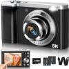 5K Digital Camera 2024 Upgraded 10X Optical Vlogging Camera with Front and Rear Lens, 56MP AutoFocus Cameras for Photography, Touch Screen, Flash, Compact Travel Camera with 64GB Card, 2 Batteries