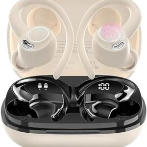 Wireless Earbuds Bluetooth 5.3 Headphones Sport, 2024 Wireless Earphones with Earhooks, HiFi Stereo Deep Bass with ENC Mic, 40H Dual LED Display, IPX7 Waterproof Ear Bud for Small Ear Running/Workout