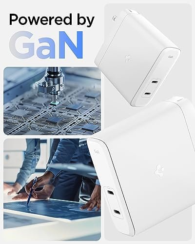 Spigen GaN III 1402 PD3.1 140W 100W 2 Ports Foldable Dual USB C Laptop Wall Charger for MacBook Pro 16 14 13 Vision Pro M3 M2 Max Air Galaxy Book Dell iPad PPS Type C Super Fast Charging Power Adapter - Image 3