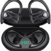 Bluetooth Headphones Noise Canceling 4 Mics Clear Call 120H Playtime Stereo Bass Sound Wireless Charging Case Over Ear Earphones LED Digital Display Headset with Earhooks for Sport Running Workout Gym