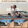 5K Digital Camera for Photography Autofocus, 48MP Vlogging Camera with Front and Rear Lens, Viewfinder, Flashlight, 16X Digital Zoom, Anti-Shake, Compact Travel Camera with 32GB SD Card, 2 Batteries - Image 2