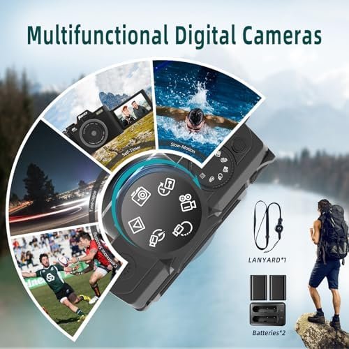Mo Digital Cameras for Photography & 4K Video, 48 MP Vlogging Camera for YouTube with 180° Flip Screen,16X Digital Zoom,Flash & Autofocus,52mm Wide Angle & Macro Lens,2 Batteries,32GB SD Card(Black) - Image 6