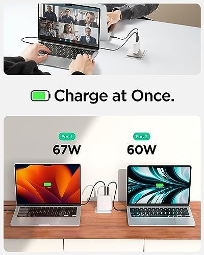 Spigen GaN III 1402 PD3.1 140W 100W 2 Ports Foldable Dual USB C Laptop Wall Charger for MacBook Pro 16 14 13 Vision Pro M3 M2 Max Air Galaxy Book Dell iPad PPS Type C Super Fast Charging Power Adapter - Image 4