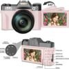 Digital Cameras for Photography, 4K 48MP Vlogging Camera for YouTube with WiFi, Manual Focus, 16X Digital Zoom, 52mm Wide Angle Lens & Macro Lens, 32GB TF Card and 2 Batteries(Pink) - Image 4