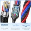 Multi Charging Cable 6 in 1, Multi Charger Cable 2Pack-6FT Braided Multi USB Cable 3A Universal Multiple Phone Charger Cord USB A/C Connector with Type-C, Micro USB/2*iP Ports for Cell Phone/Tablets - Image 3