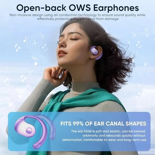 Ows Hanging Earphones 5.4 Bluetooth, Hy-T26 X15 Pro Earphone Wireless Bluetooth, X15 Pro Wireless Earbuds Bluetooth Headphones, Stereo Noise Reduction BT 5.4 Earphones, Wireless Earbuds Purple - Image 4