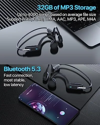 Waterproof MP3 Player Underwater Swimming Headphones IPX8 Waterproof MP3 Player for Swimming, Wireless Bluetooth 5.3 Open-Ear Bone Conduction Headphones for Running, Cycling - Image 5