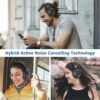 KVIDIO Active Noise Cancelling Headphones, 65 Hours Playtime Bluetooth Headphones with Microphone, Transparency Mode, Deep Bass and Hi-Fi Stereo Sound (Black) - Image 5