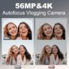 56MP Digital Cameras for Photography, 4K Autofocus Vlogging Camera for YouTube with 32GB TF Card & 2 Batteries,18X Zoom Anti-Shake Video Camera,Compact Camera for Travel (Sliver) - Image 2