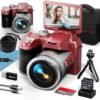 64MP Digital Camera for Photography, 4K Vlogging Camera for YouTube with 3” Flip Screen,16X Digital Zoom, WiFi& Autofocus,2 Batteries, 32GB TF Card(S200,Red)