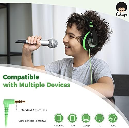 rockpapa Comfort Kids Headphones for School, Lightweight Childrens Boys Girls Teens Over-Ear Headphones Wired 3.5mm for CD DVD Player Tablet Phone Travel Black/Green - Image 5
