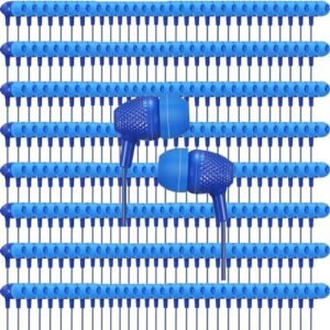 200 Pack Earbuds Bulk Kids Earphones 3.5 mm Classroom Headphones for Students Assorted Colors Earbuds Wired Earphones Without Mic for Schools Classroom Students Individually Bagged (Blue)