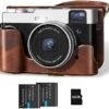 Upgraded 4K Digital Camera with Leather Case, 48MP Vlogging Cameras for Photography and Video with Viewfinder, Point and Shoot Camera for YouTube with 32G Card & 2 Batteries