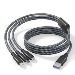 Multi Charging Cable 3M Nylon Braided Cord 3 in 1 USB charger Cable 10Ft Multiple Ports with Lightning Type C Micro USB Connectors for iPhone Android Cell Phones Tablets Universal Use Charging Only