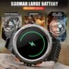 EIGIIS KE5 Military Smart Watch for Men with Flashlight SOS 3ATM Waterproof Watch 530mAh Big Battery 1.45" Rugged Tactical Smartwatch with Compass Elevation Barometer Fitness Watch for iPhone Android - Image 5