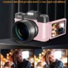 VJIANGER 4K Vlogging Camera for YouTube 48MP Digital Camera for Photography and Video with Flip Screen, Manualfocus, 16X Digital Zoom, 52mm Wide Angle & MacroLens, 32GB TF Card, 2 Batteries(Pink) - Image 5