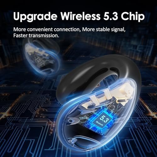 Open Ear Headphones Clip On Earbuds Wireless Earbuds Bluetooth 5.3 Headphones Long Playtime Ear Buds Digital Display Charging Case Noise Canceling Sports Earphones for Workout Driving Walking - Image 3