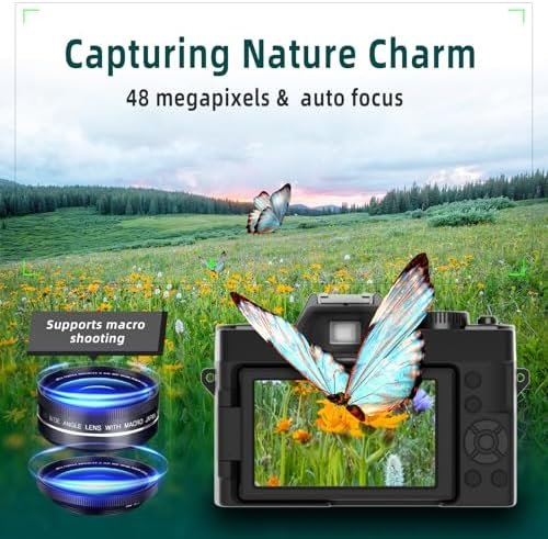 Mo Digital Cameras for Photography & 4K Video, 48 MP Vlogging Camera for YouTube with 180° Flip Screen,16X Digital Zoom,Flash & Autofocus,52mm Wide Angle & Macro Lens,2 Batteries,32GB SD Card(Black) - Image 3