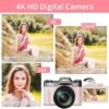 Digital Cameras for Photography, 4K 48MP Vlogging Camera for YouTube with WiFi, Manual Focus, 16X Digital Zoom, 52mm Wide Angle Lens & Macro Lens, 32GB TF Card and 2 Batteries(Pink) - Image 2