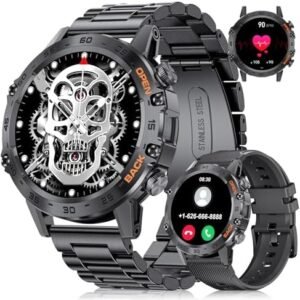 Smart Watch for Men Answer/Make Call for Android iOS, 400mAh Military Smartwatch Heart Rate Blood Oxygen Sleep Monitor Step Counter, 2 Straps,1.39" HD Waterproof Outdoor Smart Watches Black