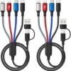 Multi Charging Cable 6 in 1, Multi Charger Cable 2Pack-6FT Braided Multi USB Cable 3A Universal Multiple Phone Charger Cord USB A/C Connector with Type-C, Micro USB/2*iP Ports for Cell Phone/Tablets