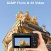 64MP Digital Camera for Photography and Video: 4K Vlogging Camera for YouTube with 3’’ Flip Screen,16X Digital Zoom, 32GB TF Card(Black) - Image 2