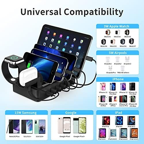 Multiple Charging Station Charger Station - Charging Station for Multiple Devices, 6 Ports USB Charging Dock for Phone| Earhead|Watch Stand, Fast Docking Station, Family Electronics Charging Center - Image 4