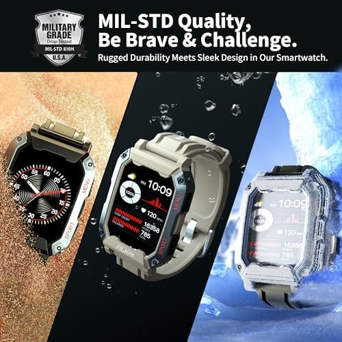 Smart Watch Rugged and Military with 5ATM Waterproof Bluetooth Call(Answer/Dial Calls) AI Assistant, Long-Lasting Battery Life, Multiple Sports Tracking, Health Monitoring, 2.02'' HD Display - Image 2